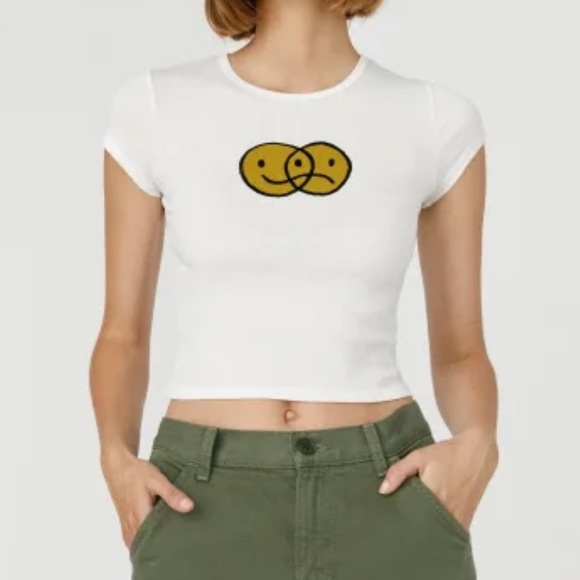 Reformation Tops Reformation Mixed Emotions Baby Tee Smiley Face T